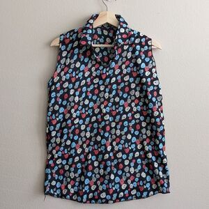 Women's V-Neck Collared Tank Top with Halloween Colorful Skulls Adult XS - Small